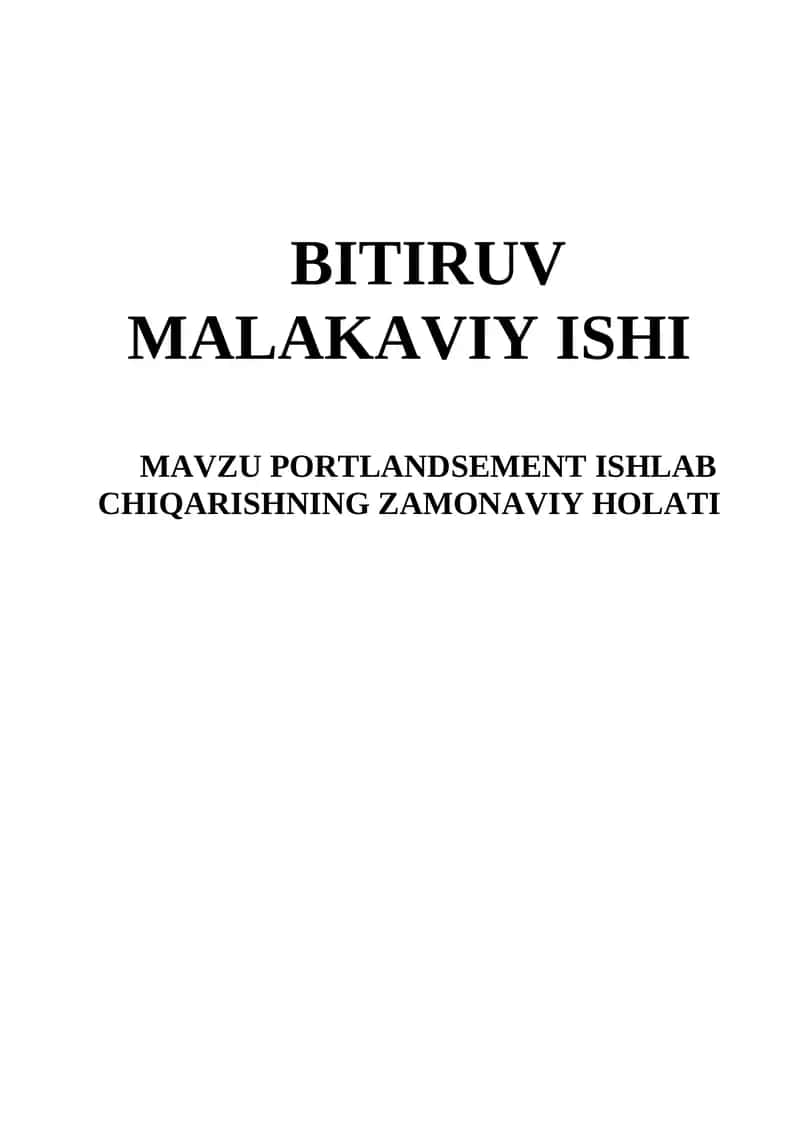 PORTLANDSEMENT ISHLAB CHIQARISHNING ZAMONAVIY HOLATI