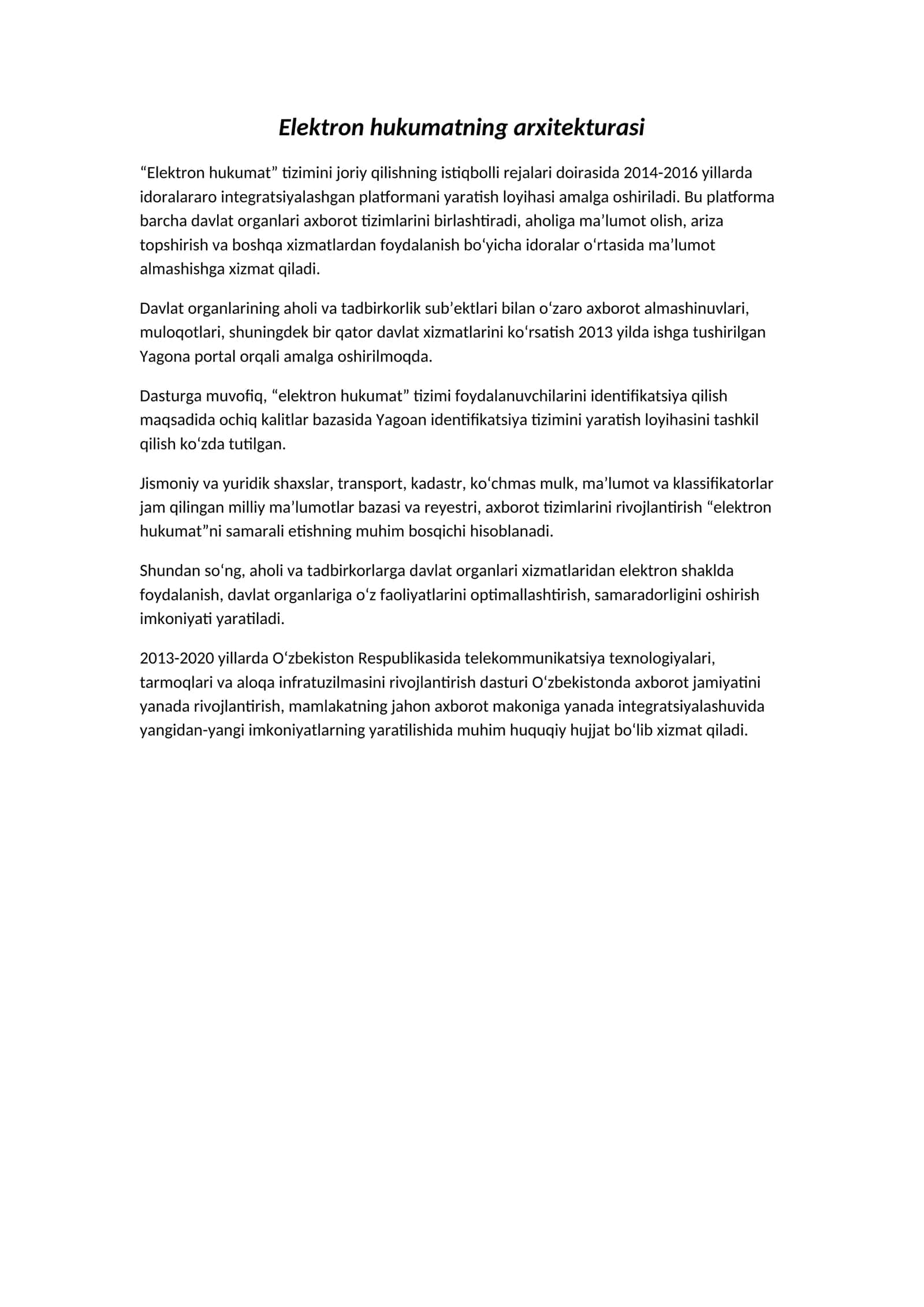 Elektron hukumatning arxitekturasi