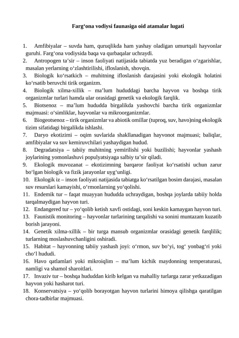 Farg‘ona vodiysi faunasiga oid atamalar lugati