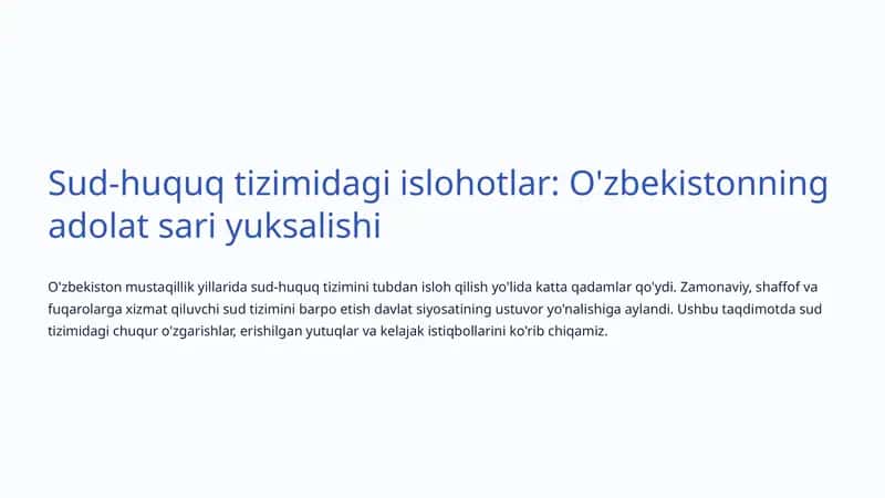 Islohotlar: O'zbekistonning adolat sari yuksalishi