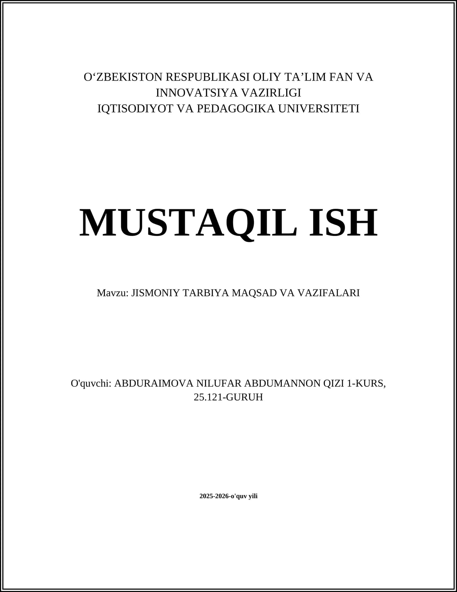Jismoniy Tarbiya Maqsad va Vazifalari