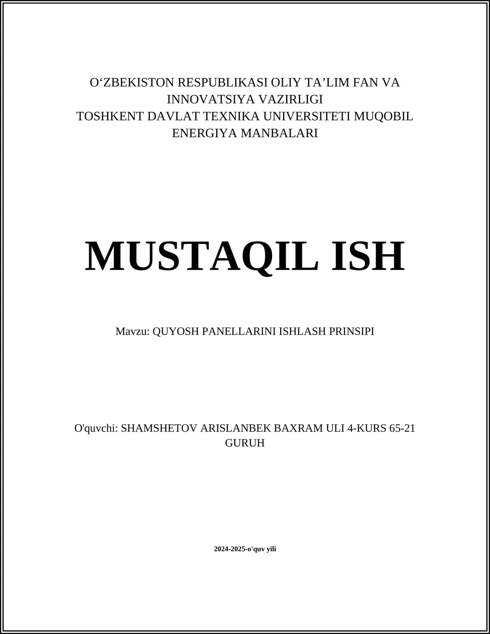 QUYOSH PANELLARINI ISHLASH PRINSIPI