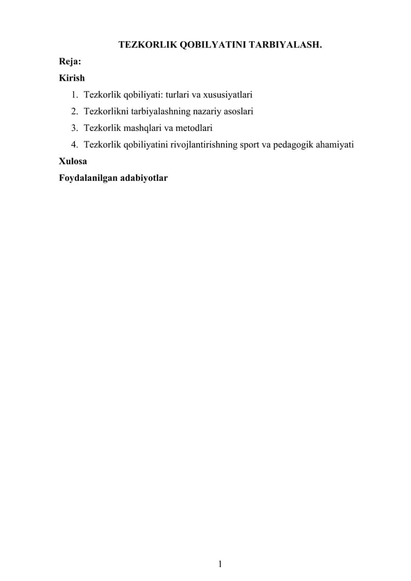 TEZKORLIK QOBILYATINI TARBIYALASH