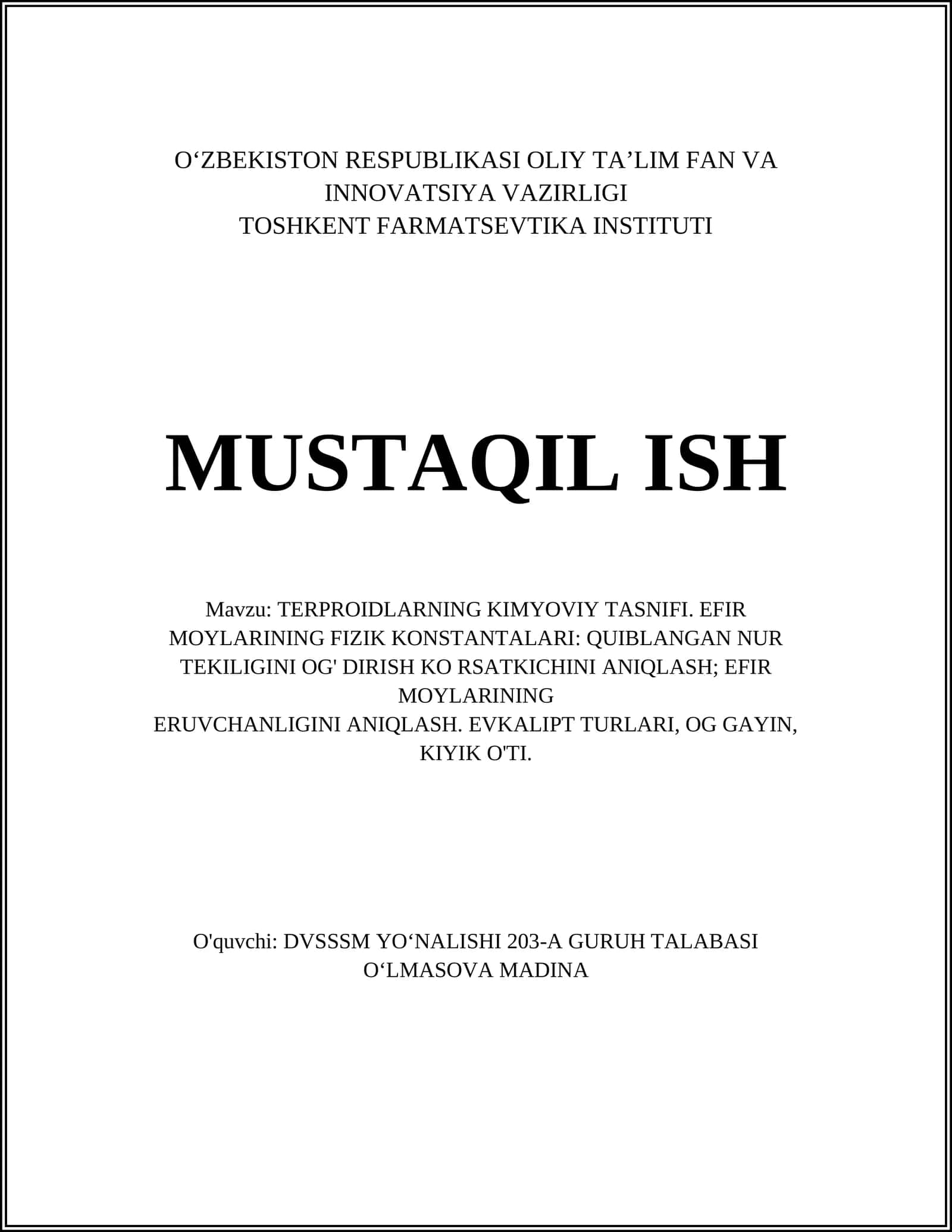 TERPROIDLARNING KIMYOVIY TASNIFI