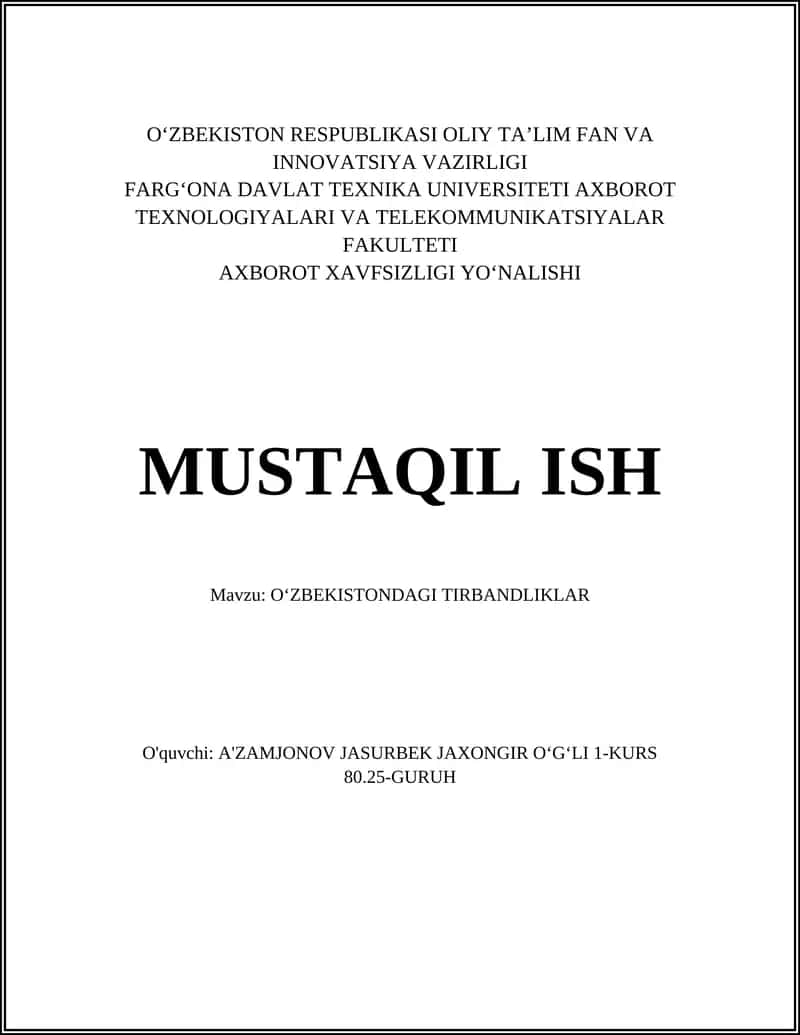 OʻZBEKISTONDAGI TIRBANDLIKLAR