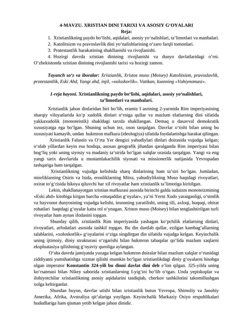 XRISTIAN DINI TARIXI VA ASOSIY G‘OYALARI