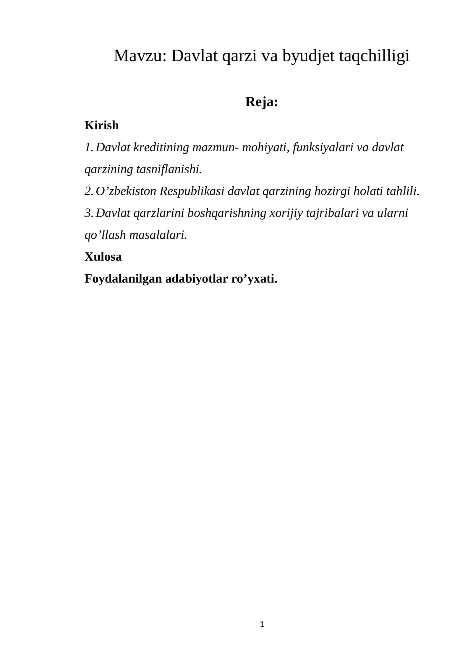Davlat qarzi va byudjet taqchilligi