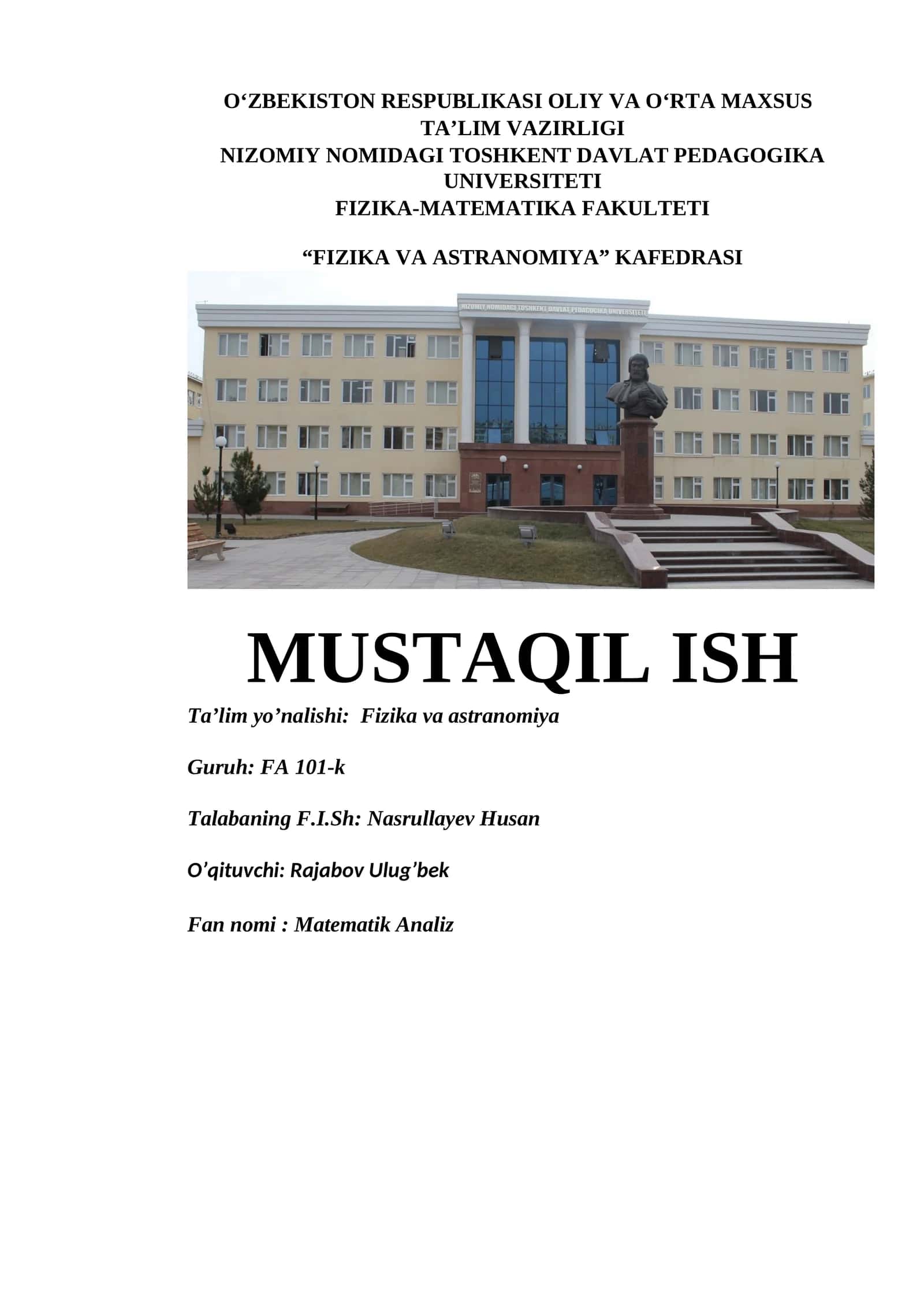 Matematik Analiz - Teylor formulasining taqribiy hisoblashga tatbiqlari