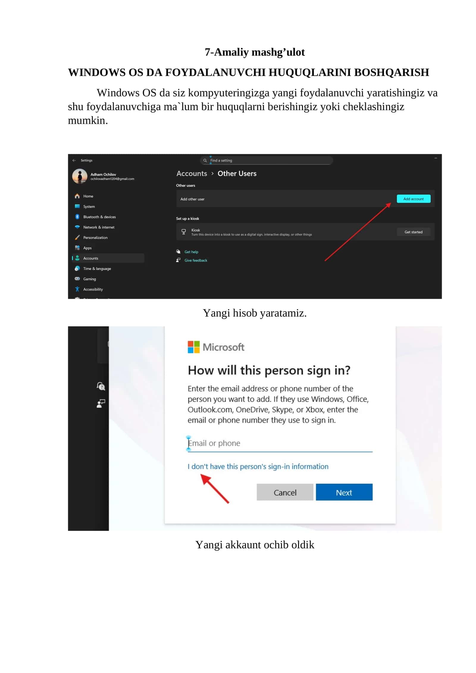 WINDOWS OS DA FOYDALANUVCHI HUQUQLARINI BOSHQARISH