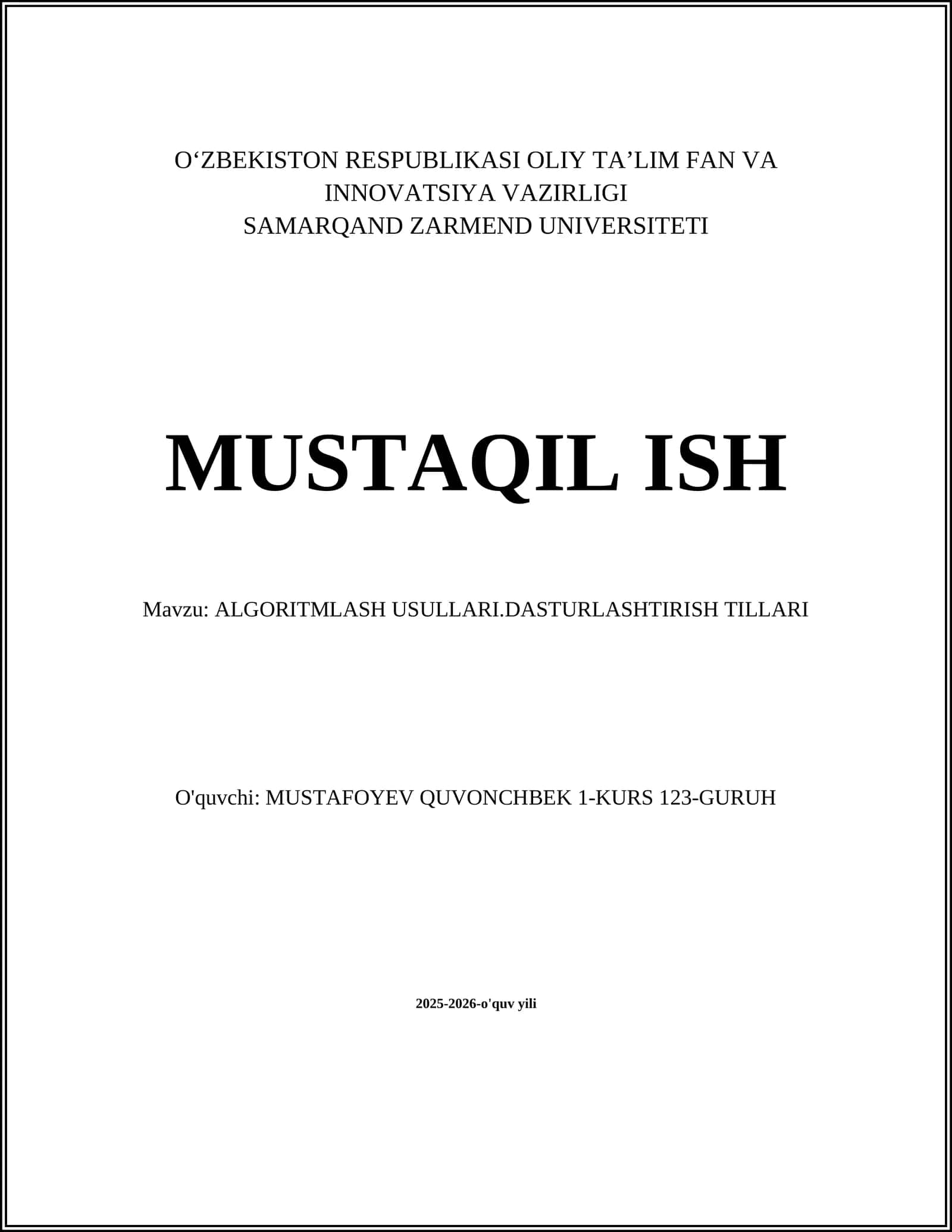 ALGORITMLASH USULLARI.DASTURLASHTIRISH TILLARI