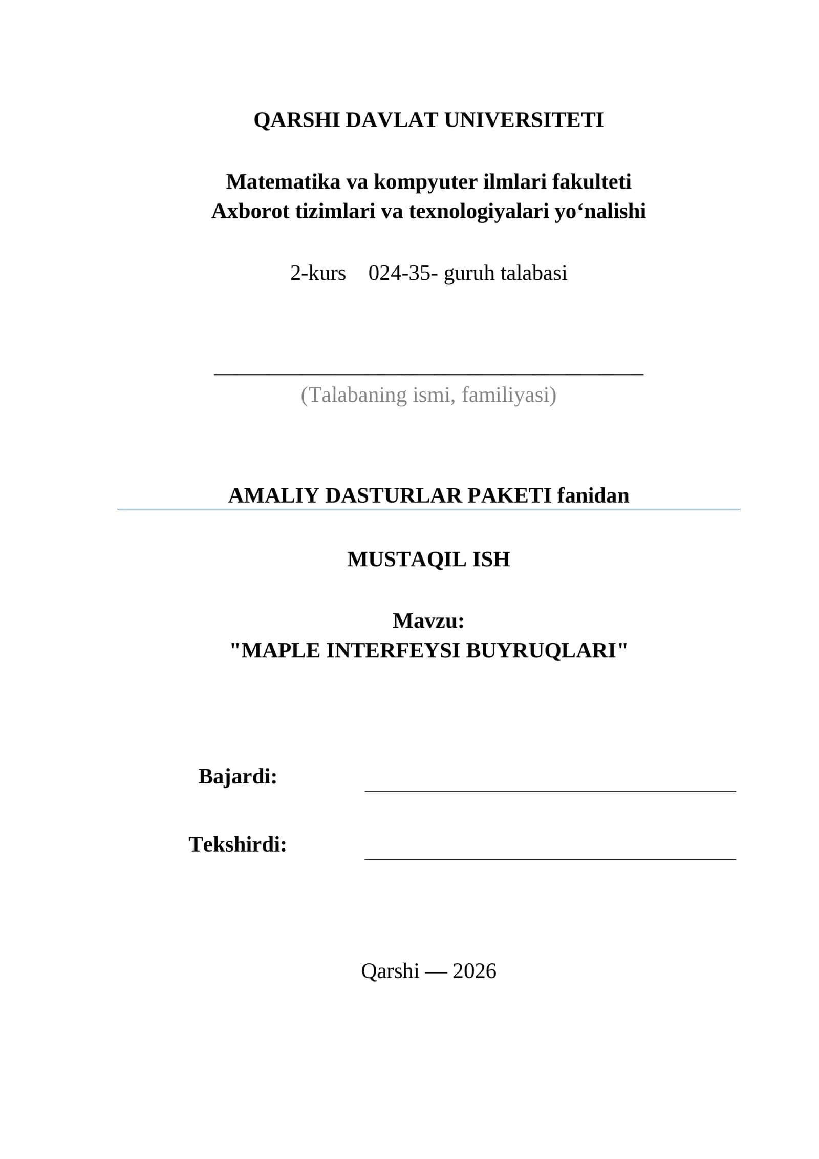 MAPLE INTERFEYSI BUYRUQLARI