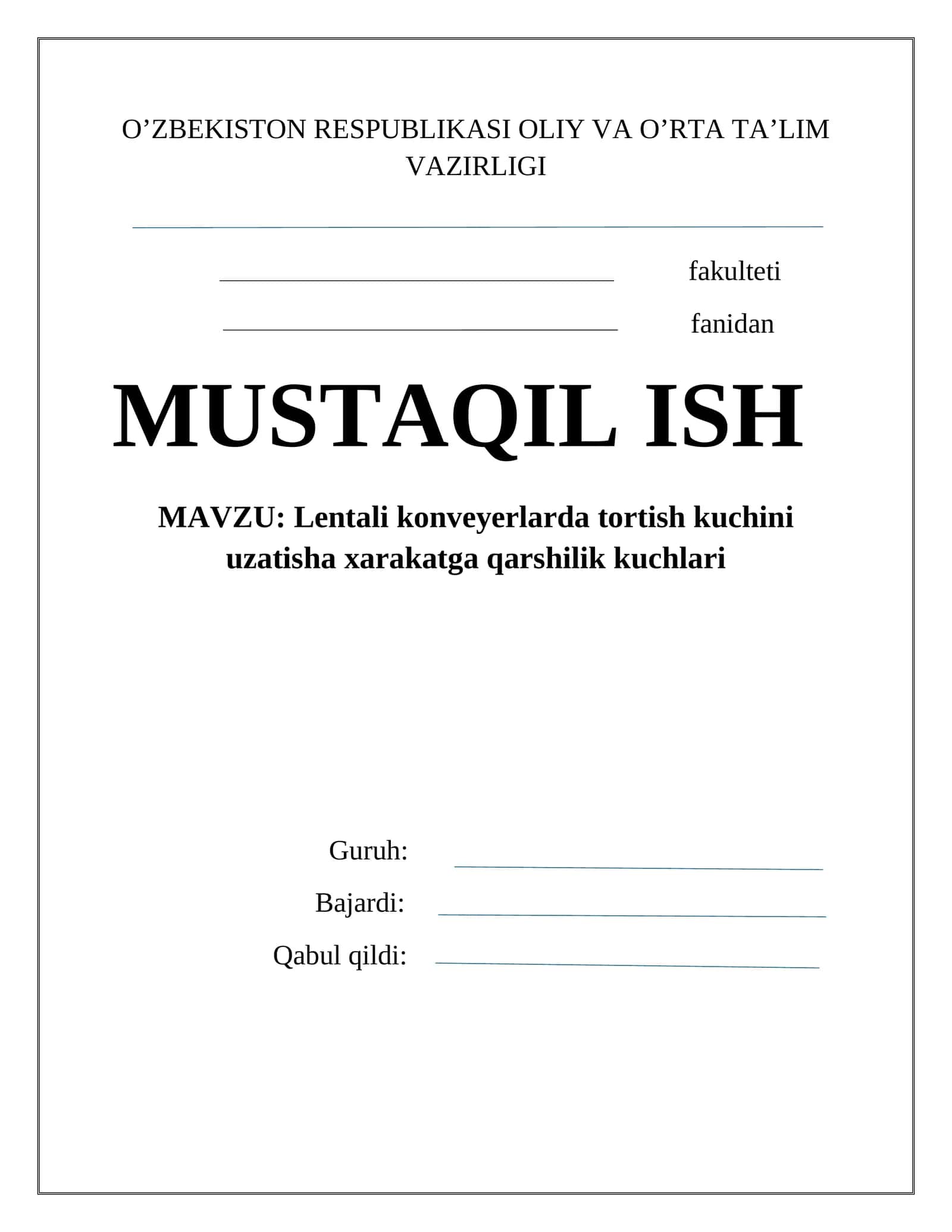 Lentali konveyerlarda tortish kuchini uzatisha xarakatga qarshilik kuchlari