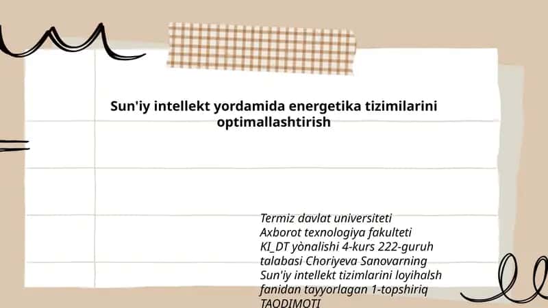 Sun'iy intellekt yordamida energetika tizimilarini optimallashtirish