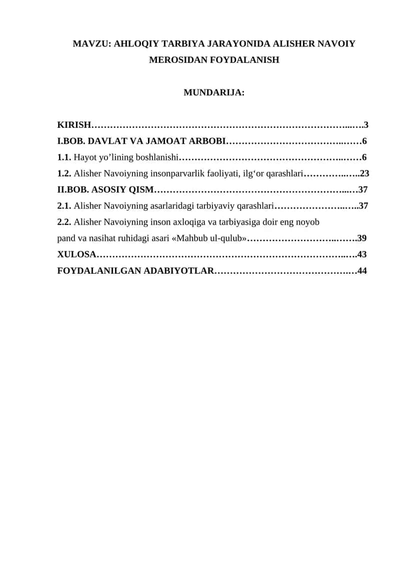 AHLOQIY TARBIYA JARAYONIDA ALISHER NAVOIY MEROSIDAN FOYDALANISH