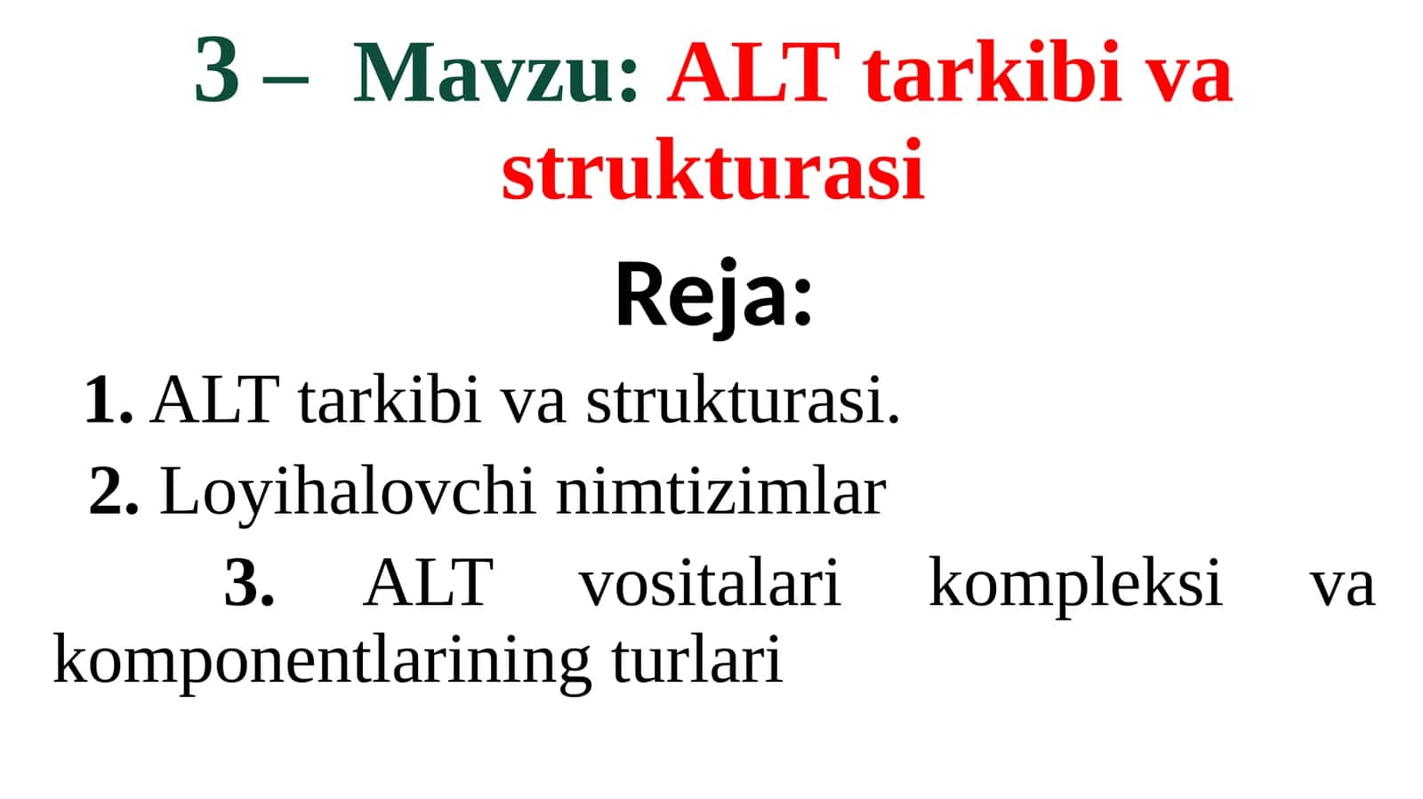 Avtomatlashtirilgan Loyihalash Tizimi tarkibi va strukturasi