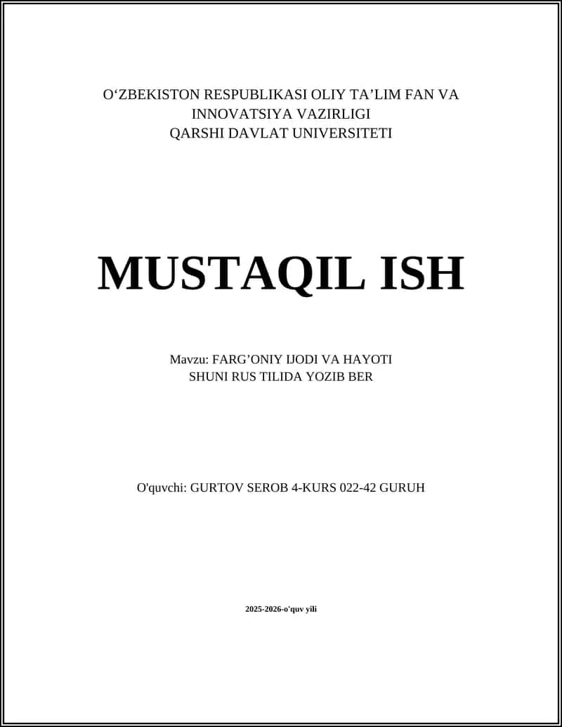 FARG’ONIY IJODI VA HAYOTI