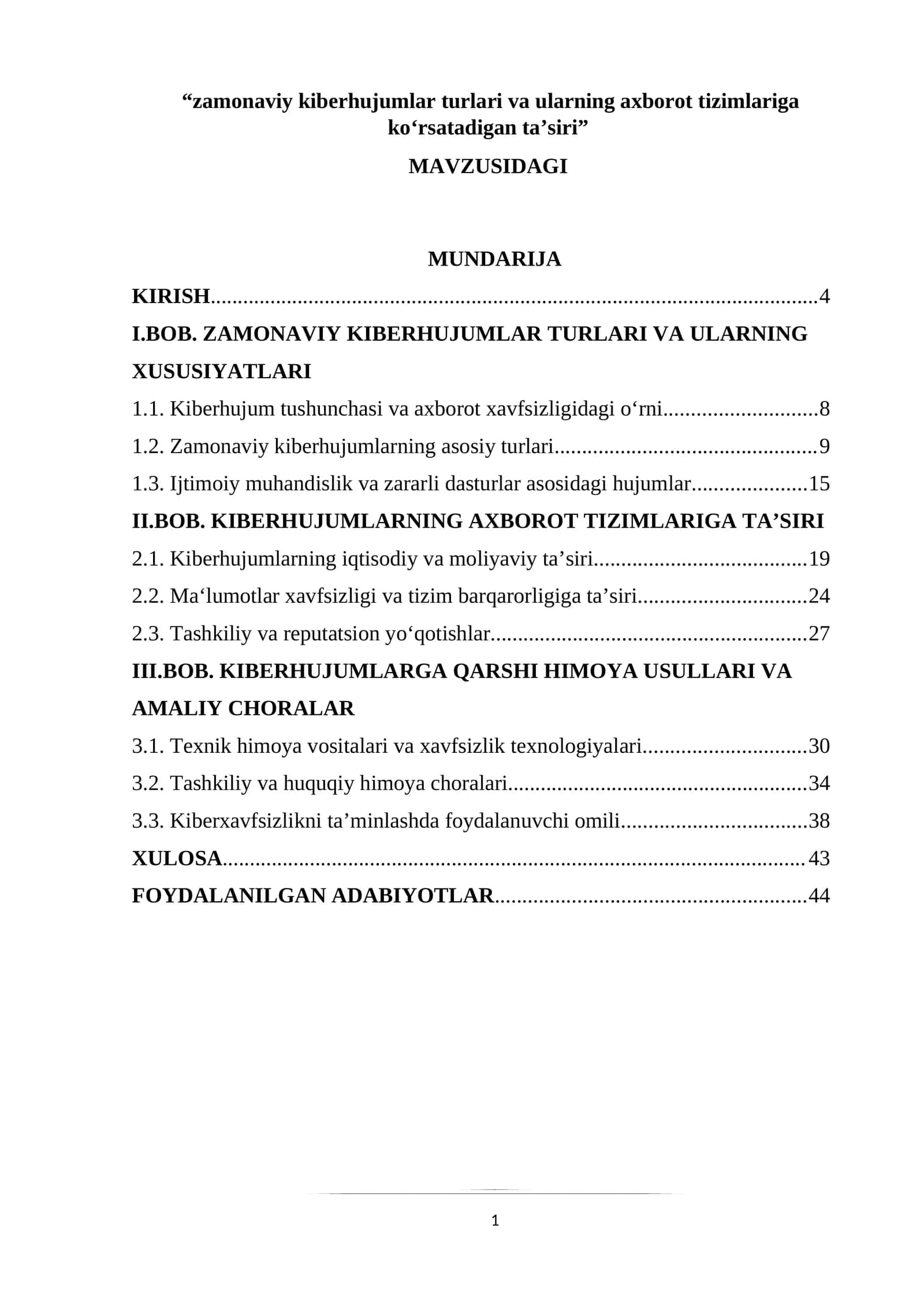 Zamonaviy kiberhujumlar turlari va ularning axborot tizimlariga koʻrsatadigan ta’siri