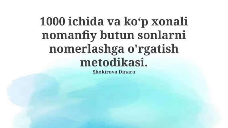 1000 ichida raqamlashni o'rgatish metodologiyasi