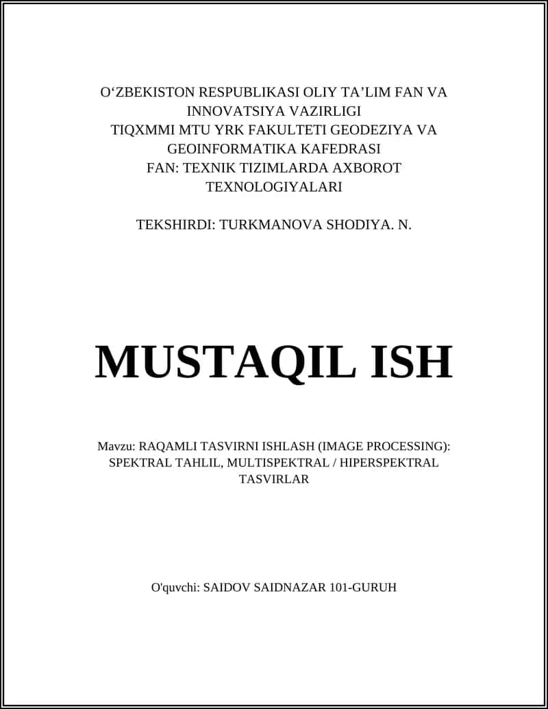 Raqamli Tasvirni Ishlash (Image Processing)