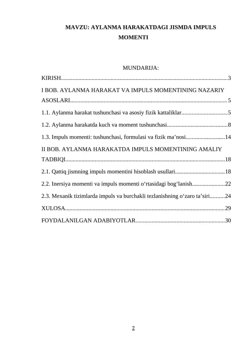 AYLANMA HARAKATDAGI JISMDA IMPULS MOMENTI