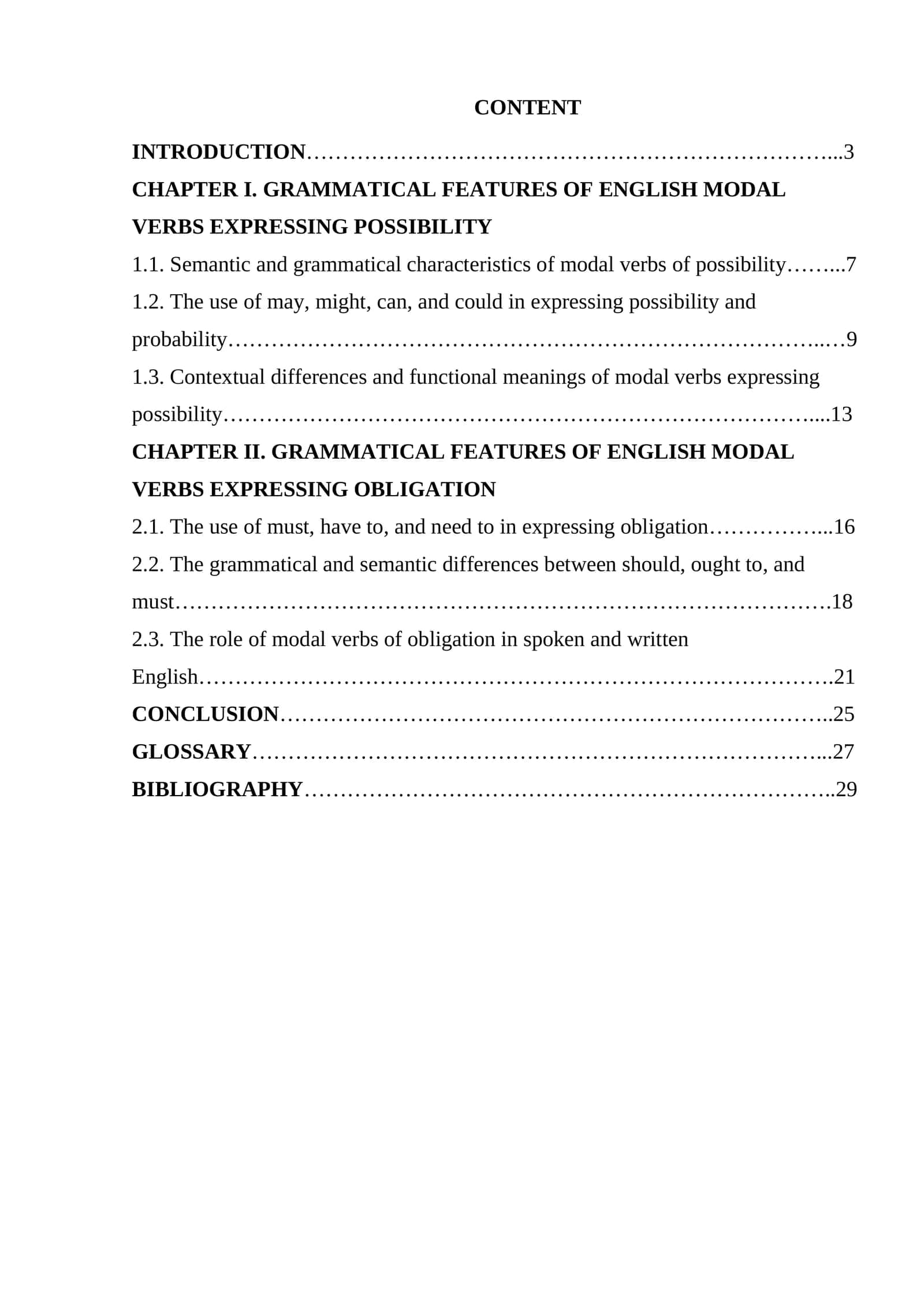 The grammar of english modal verbs expressing possibility, obligation