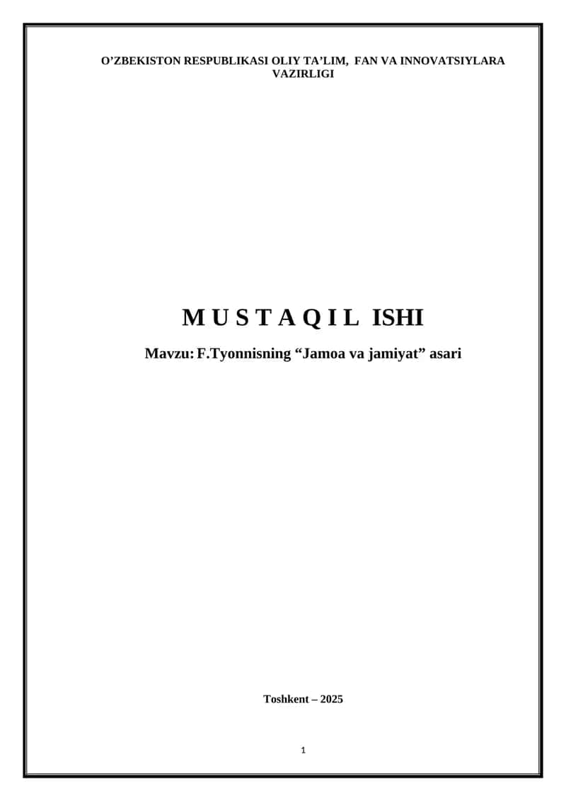 F.Tyonnisning “Jamoa va jamiyat” asari