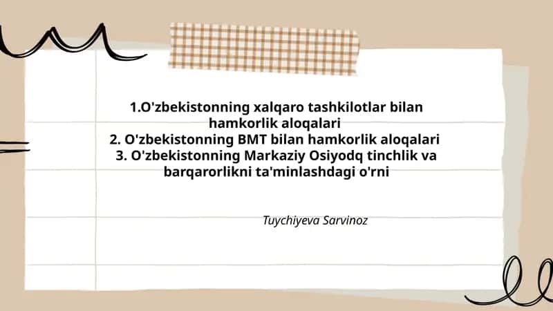 O'zbekistonning xalqaro tashkilotlar bilan hamkorlik aloqalari