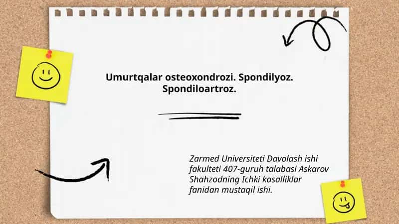 Umurtqalar osteoxondrozi. Spondilyoz. Spondiloartroz.