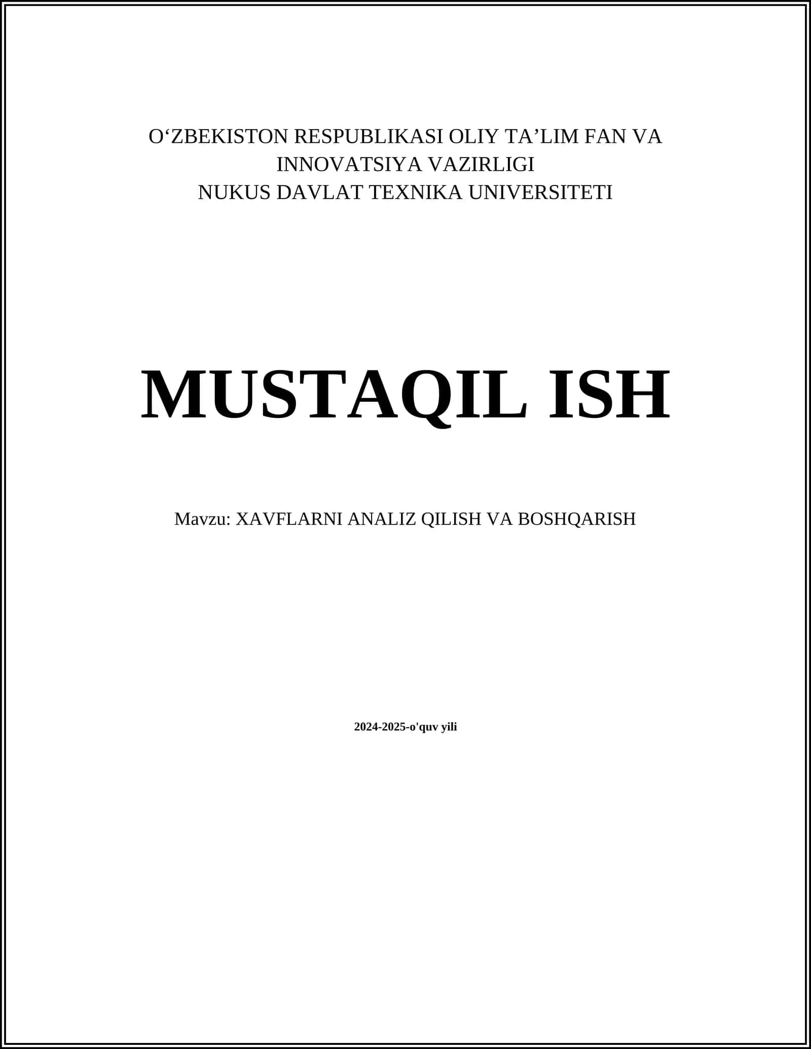 Xavflarni Analiz Qilish va Boshqarish