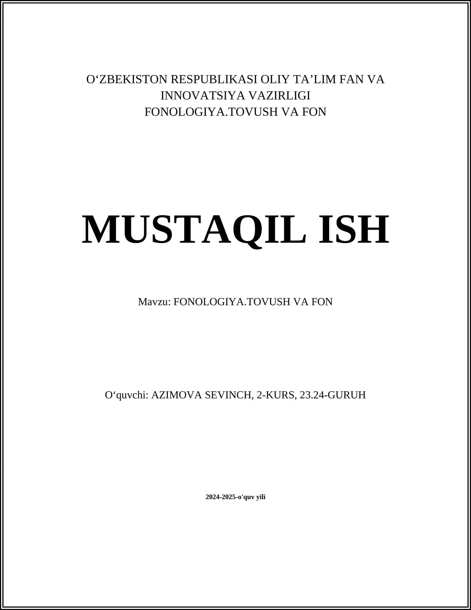 FONOLOGIYA.TOVUSH VA FON