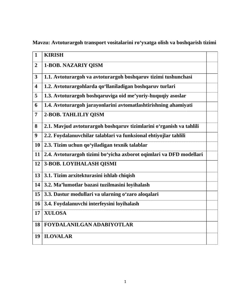 Dasturlash fanidan kurs ishi