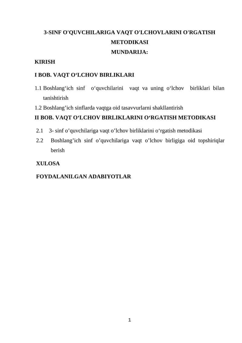 3-SINF O'QUVCHILARIGA VAQT O'LCHOVLARINI O'RGATISH METODIKASI