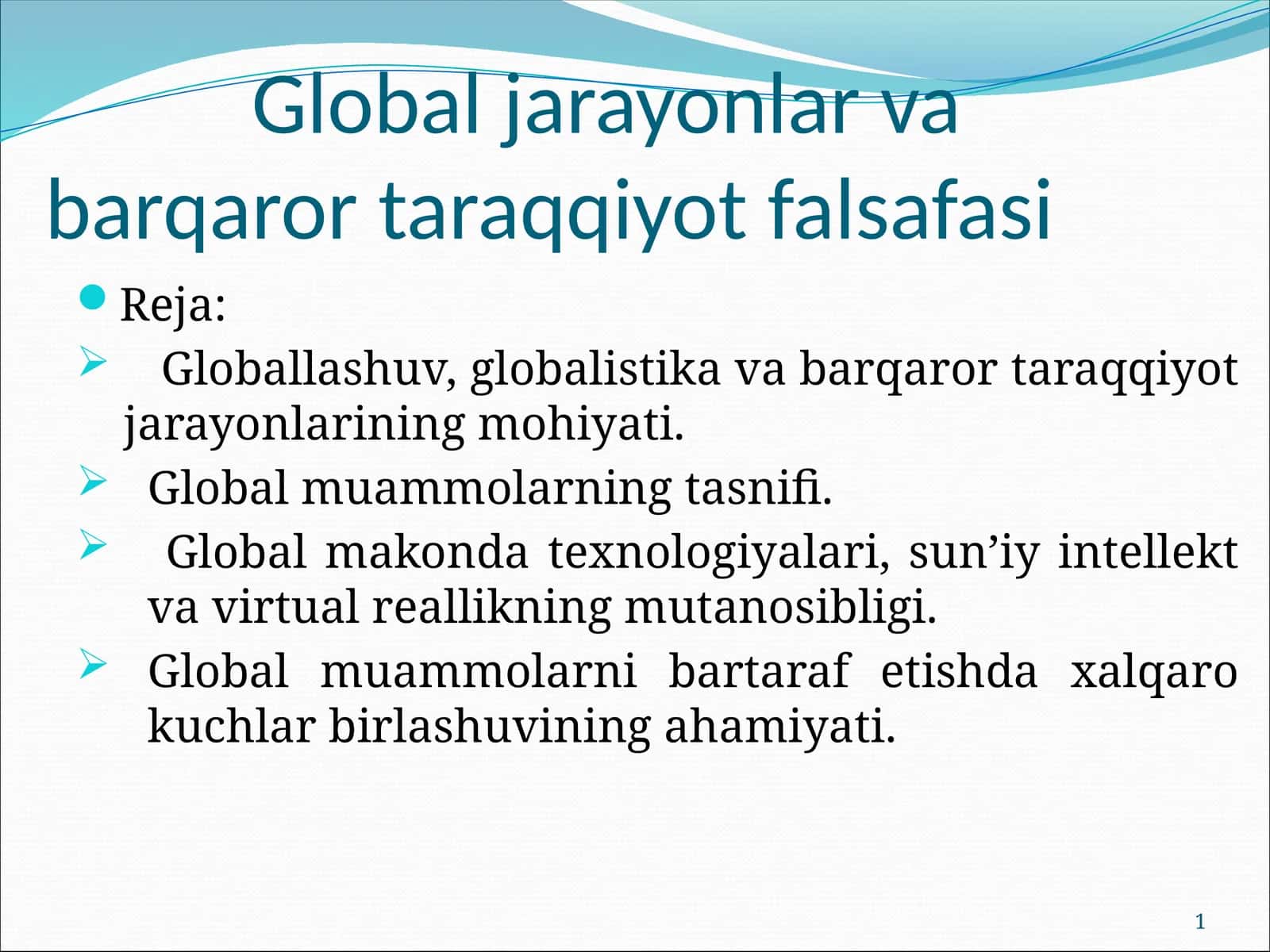 Global jarayonlar va barqaror taraqqiyot falsafasi