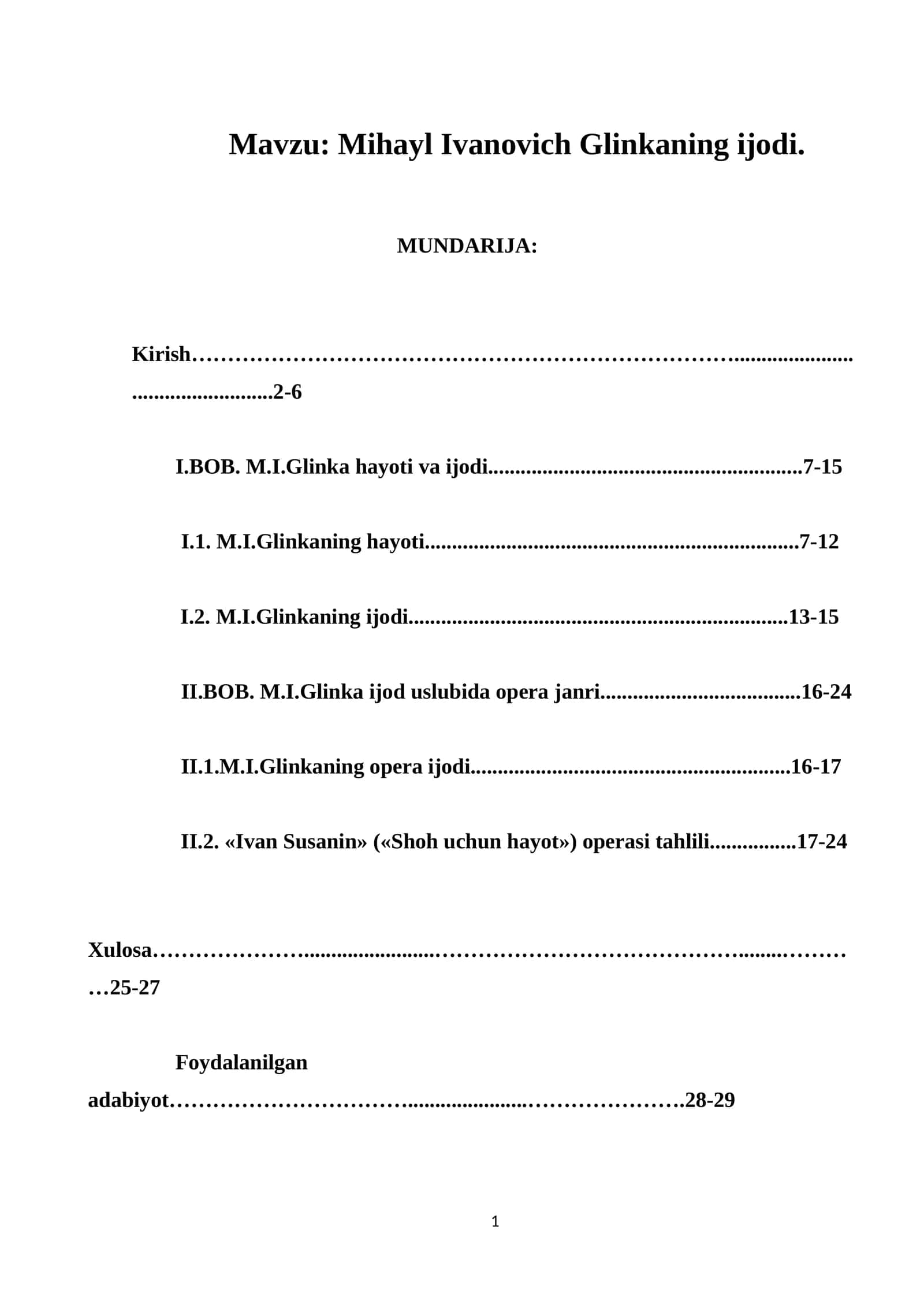 Mihayl Ivanovich Glinkaning ijodi