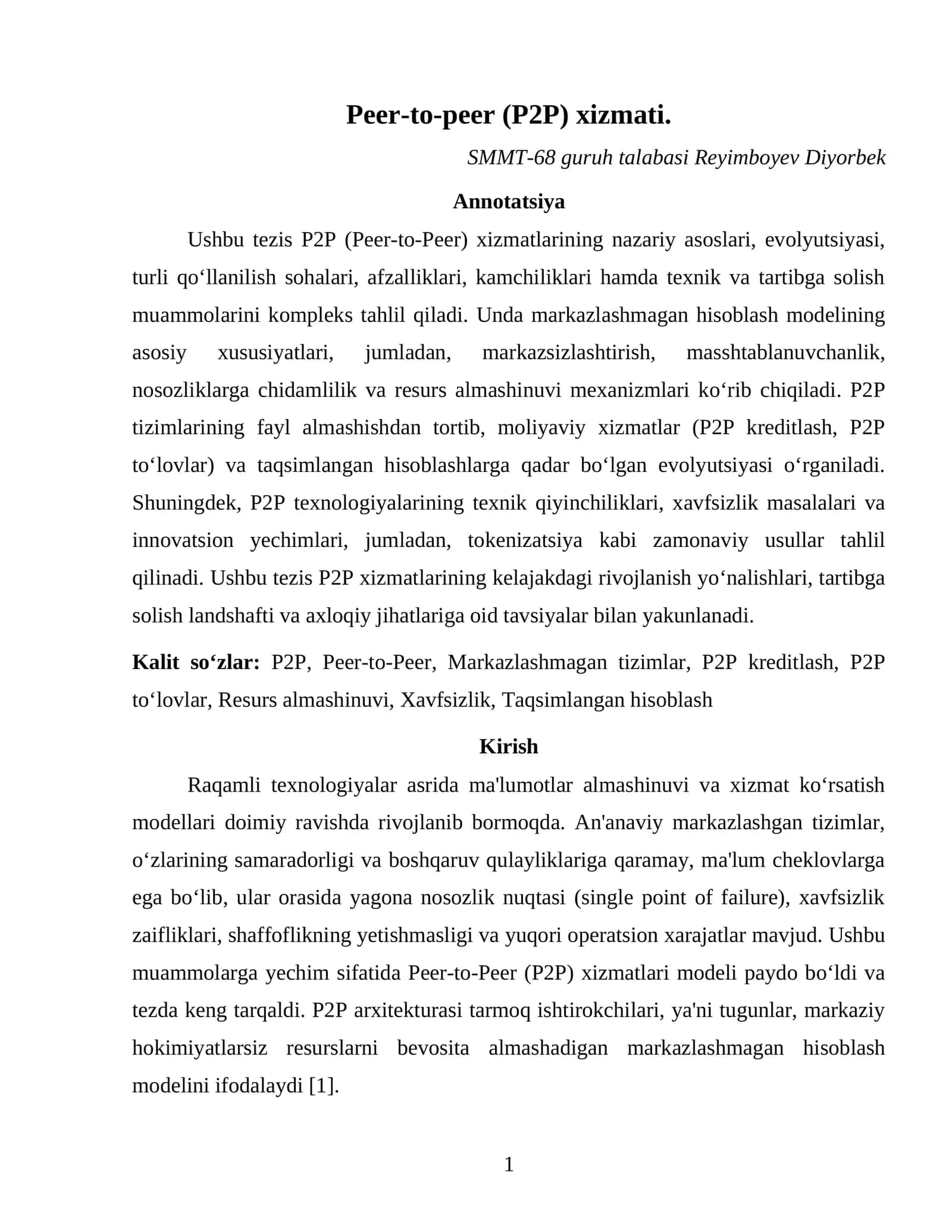 Peer-to-peer (P2P) xizmati