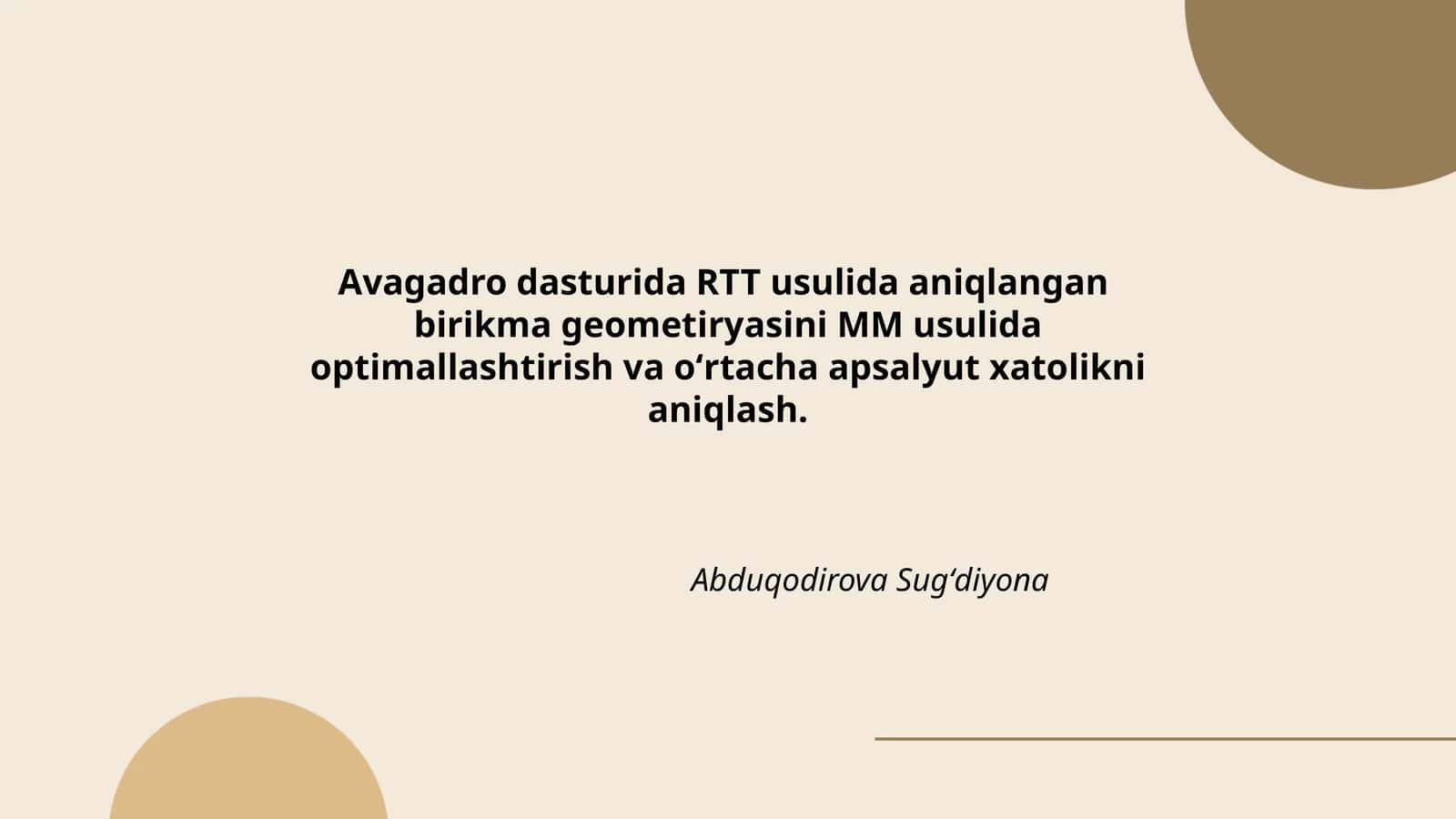 Avagadro dasturida RTT usulida aniqlangan birikma geometriyasi