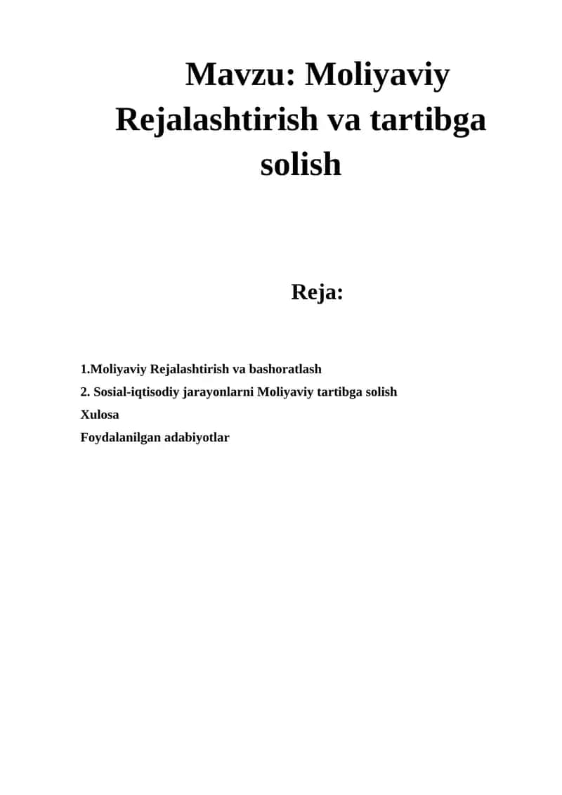Moliyaviy Rejalashtirish va tartibga solish