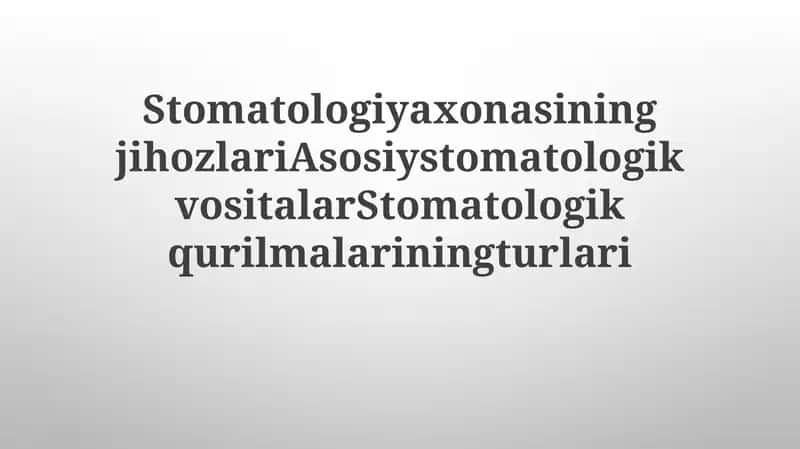Stomatologiya Klinikasi Uskunasi