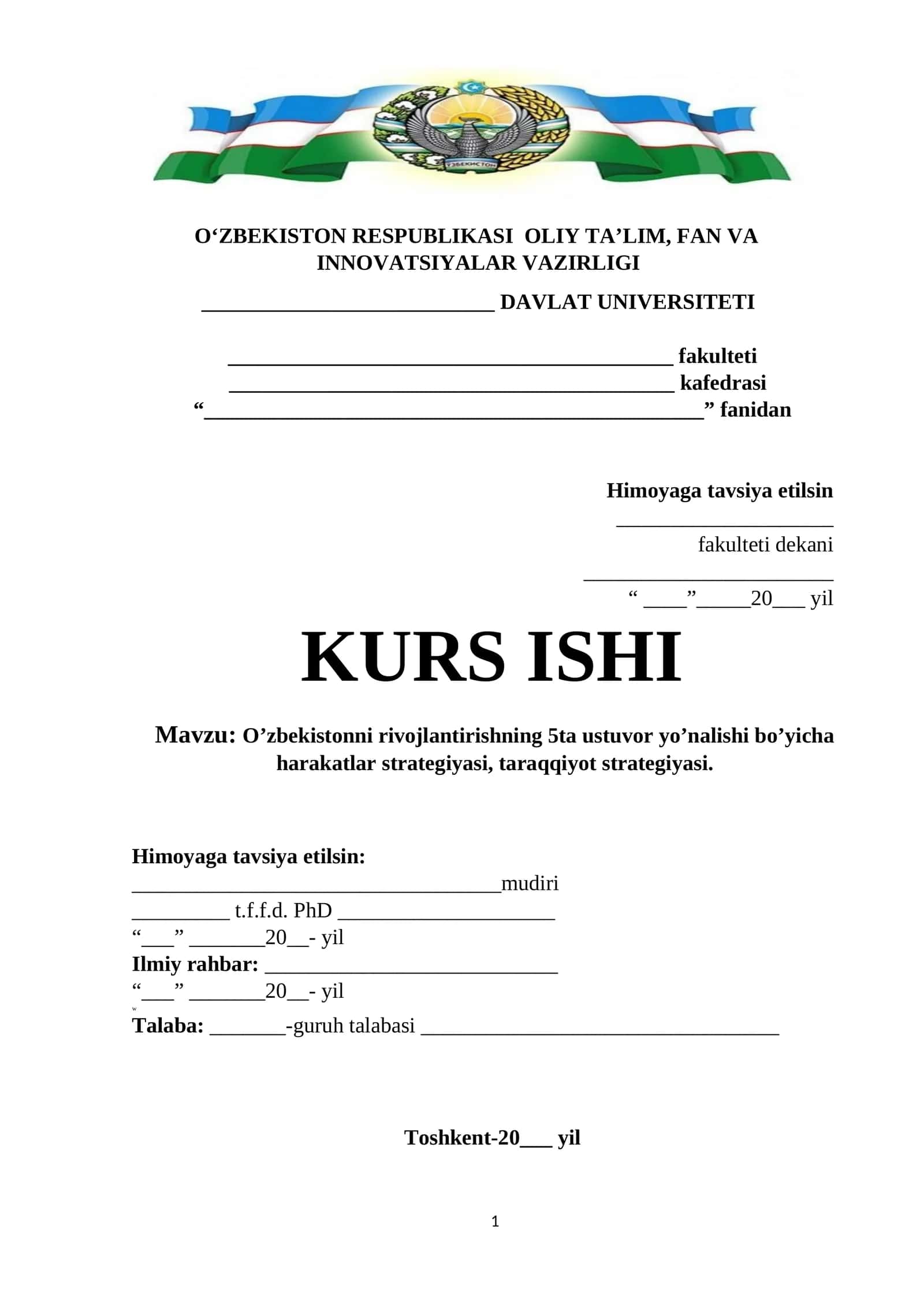 O’zbekistonni rivojlantirishning 5ta ustuvor yo’nalishi bo’yicha harakatlar strategiyasi, taraqqiyot strategiyasi