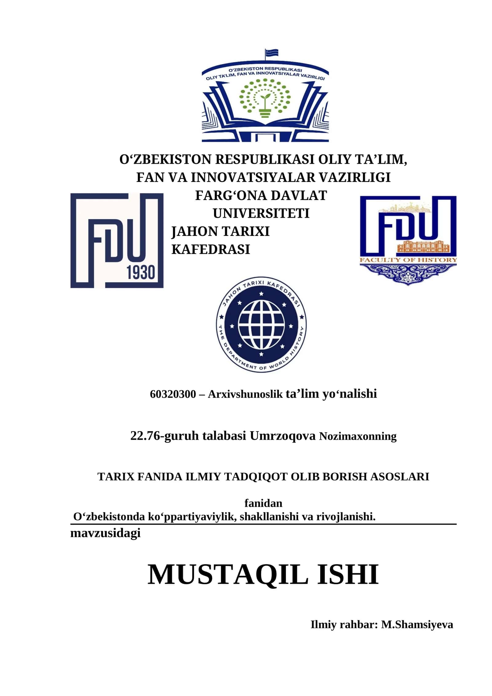 TARIX FANIDA ILMIY TADQIQOT OLIB BORISH ASOSLARI