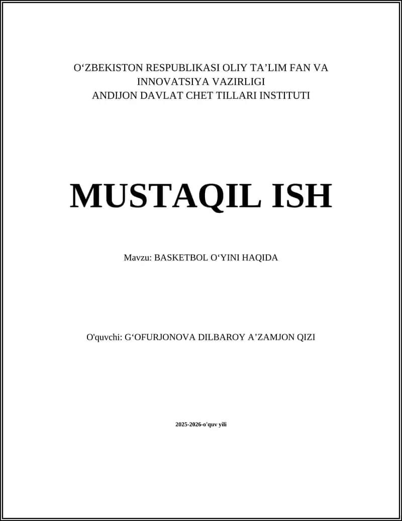 BASKETBOL OʻYINI HAQIDA