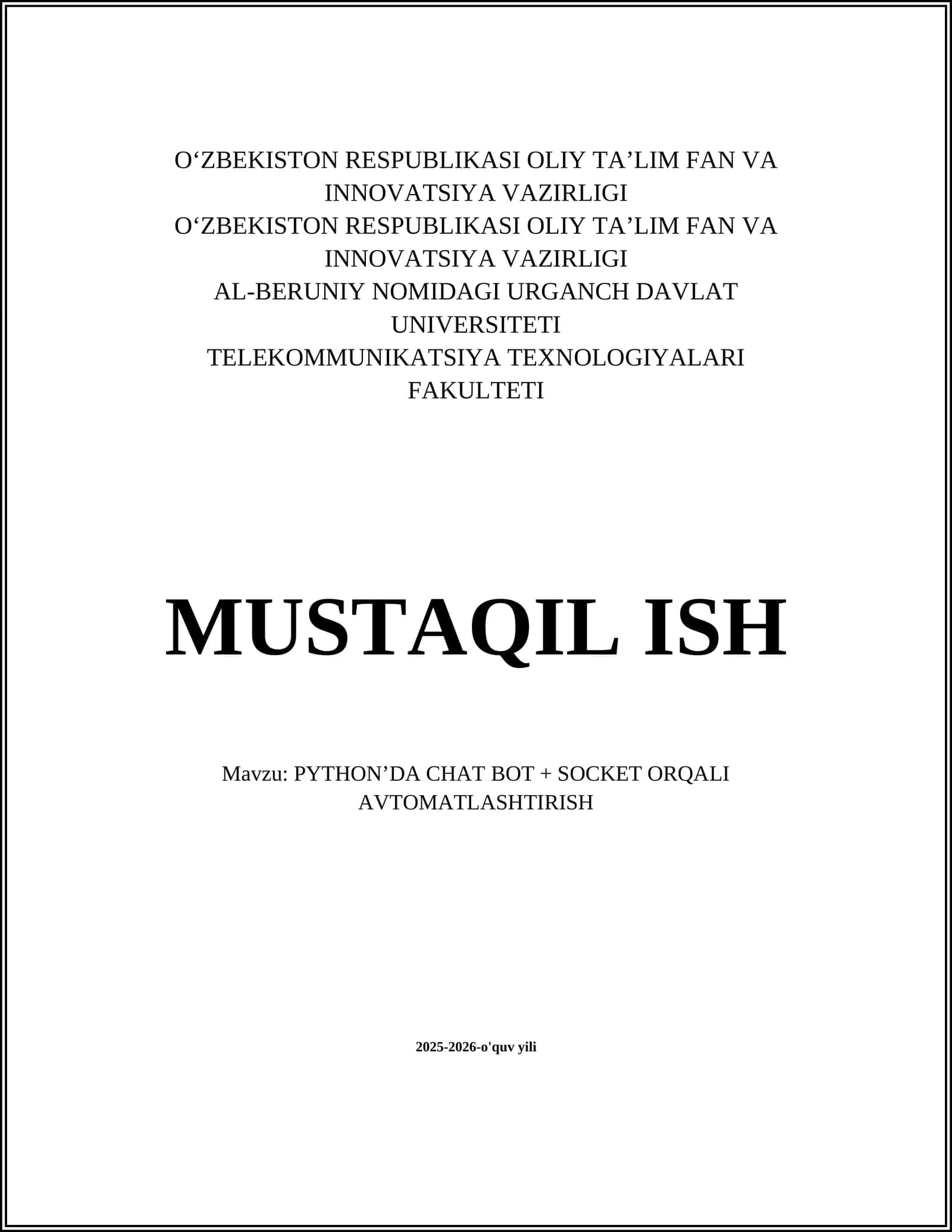PYTHON’DA CHAT BOT + SOCKET ORQALI AVTOMATLASHTIRISH