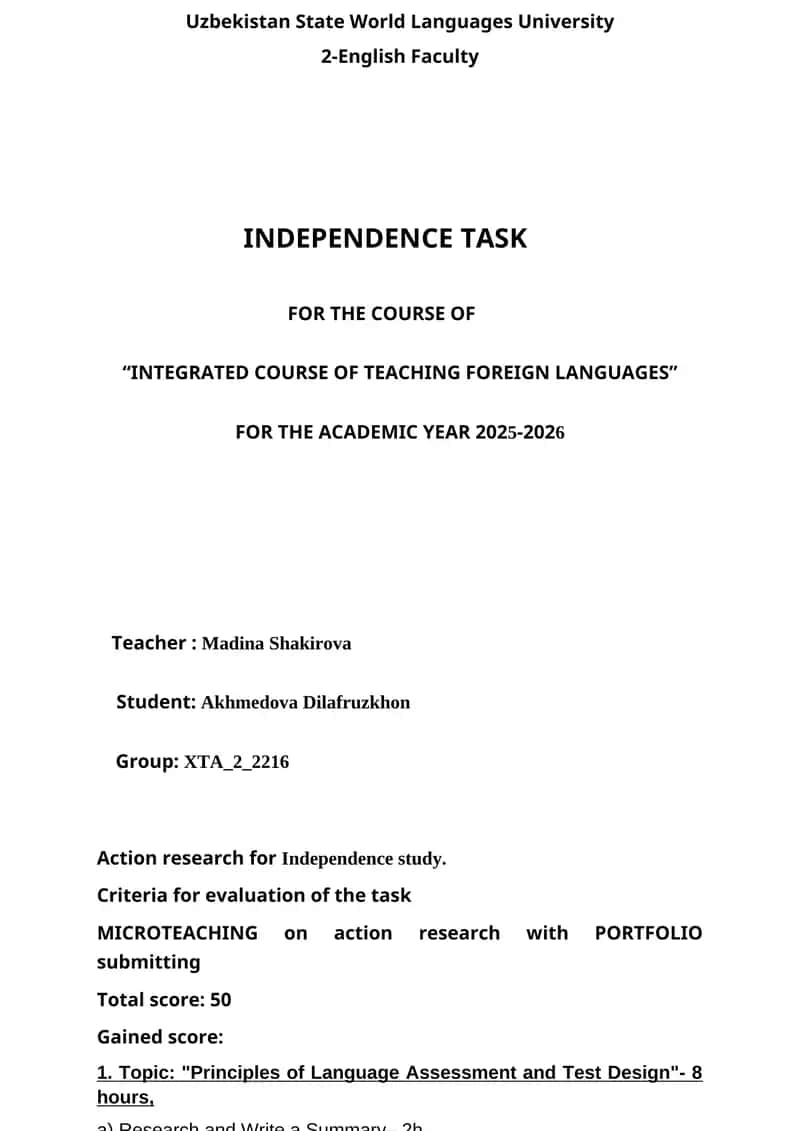 Principles of Language Assessment and Test Design