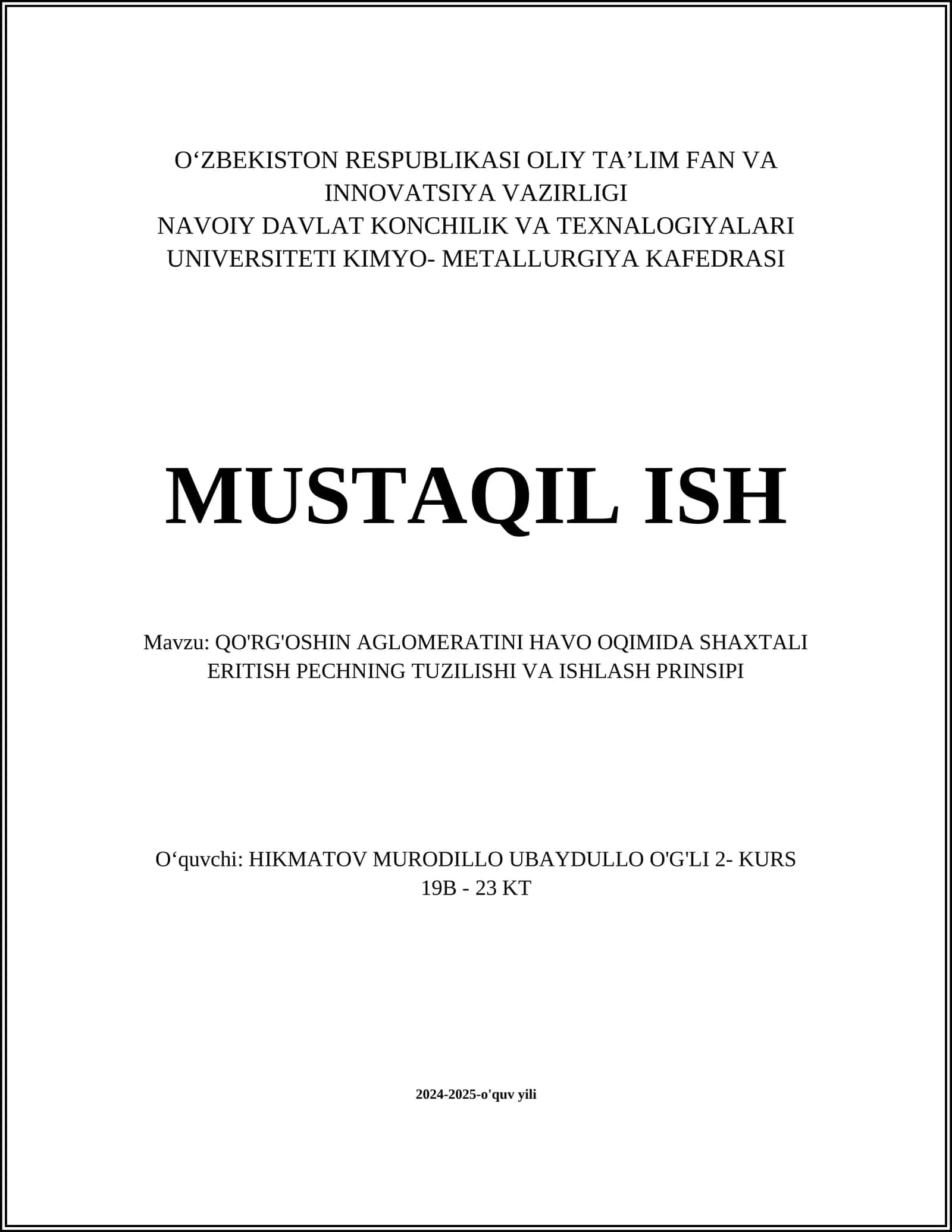 QO'RG'OSHIN AG'LOMERATING TASHKILI TUZILISHI
