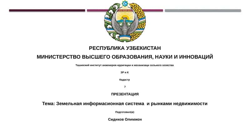Презентация: Земельная информасионная система и рынками недвижимости