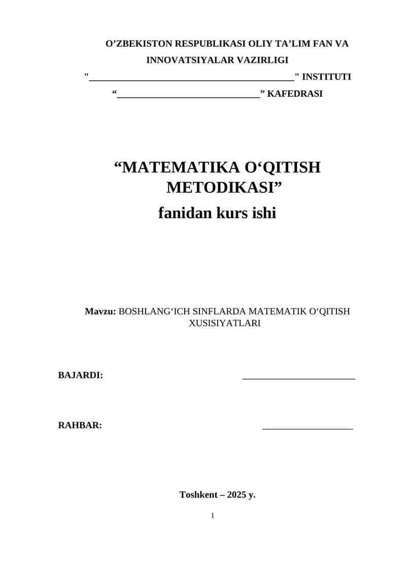 Boshlang‘ich sinflarda matematika o‘qitish