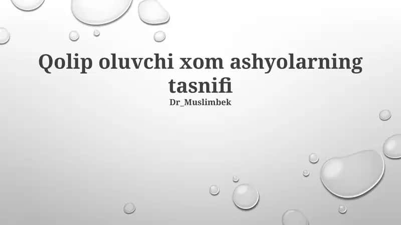 Qolip oluvchi xom ashyolarning tasnifi