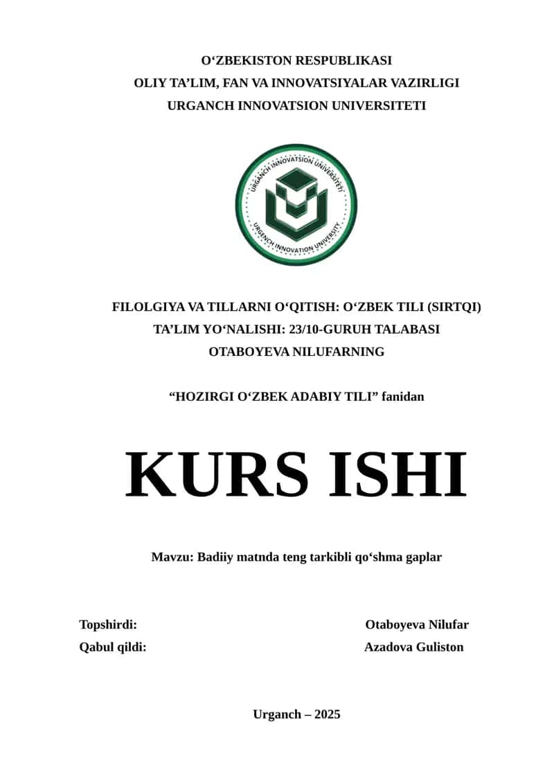 BADIIY MATNDA TENG TARKIBLI QO‘SHMA GAPLAR