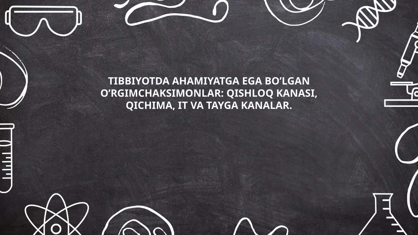 TIBBIYOTDA AHAMIYATGA EGA BOʼLGAN OʼRGIMCHAKSIMONLAR: QISHLOQ KANASI, QICHIMA, IT VA TAYGA KANALAR