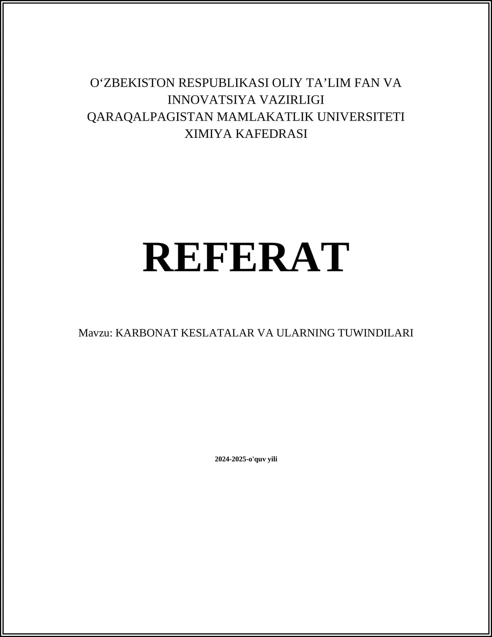 KARBONAT KESLATALAR VA ULARNING TUWINDILARI